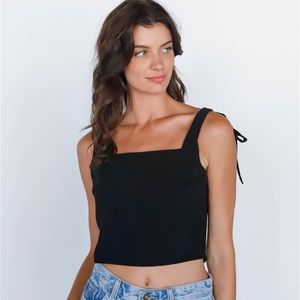 Black Tie Shoulder Straps Crop Top Shirt